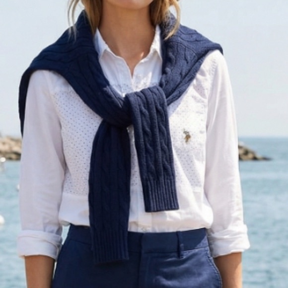 U.S. Polo Assn. Tops - Vintage White polo button up shirt polka dot Coastal Grandma Preppy Old Money